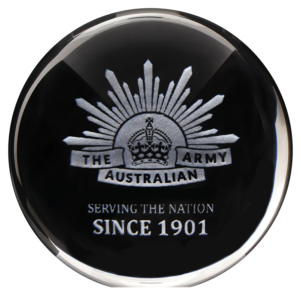 Australian Army 125th Anniversary Desk Paper Weight on a Black Background